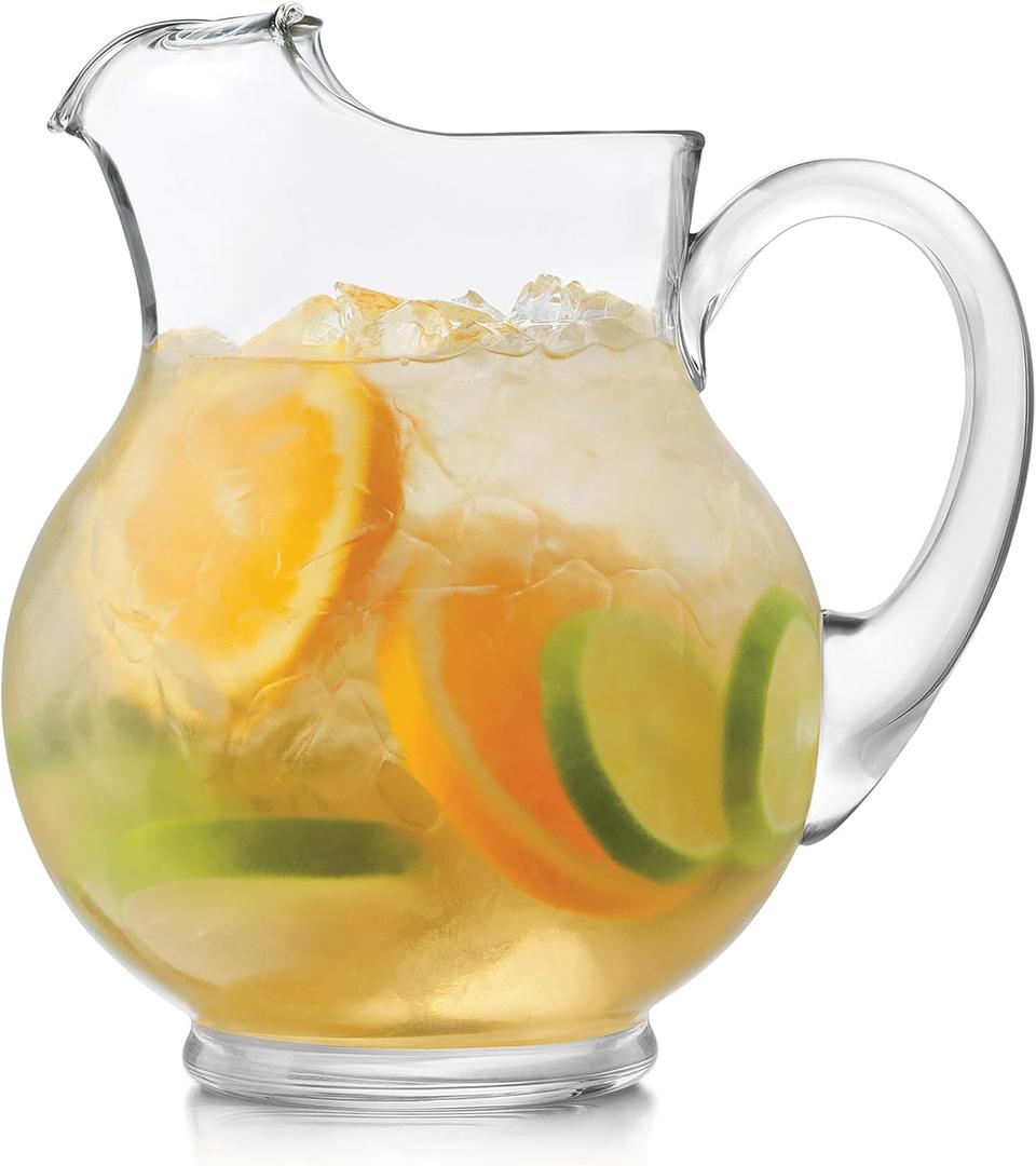 Libbey Acapulco Large Glass Pitcher Set of 2, 89 Oz, Clear, Tall Bubble Glass Pitchers with Handle, Modern Pitcher Set for Iced Tea, Punch, and More
