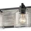 31.5" Large Farmhouse Bathroom Vanity Light, 4-Light Grey Metal Vanity Light with Bubble Glass Shades,Rustic Wall Sconce Lighting Fixtures Over Mirror for Bathroom,Kitchen. BD005-4-BK