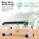 Uncaged Ergonomics Adjustable Book Holder, Tablet & Laptop Stand, Aluminum Portable Reading Stand for Textbooks & Cookbooks, Recipe Holder for Kitchen Counter, Silver