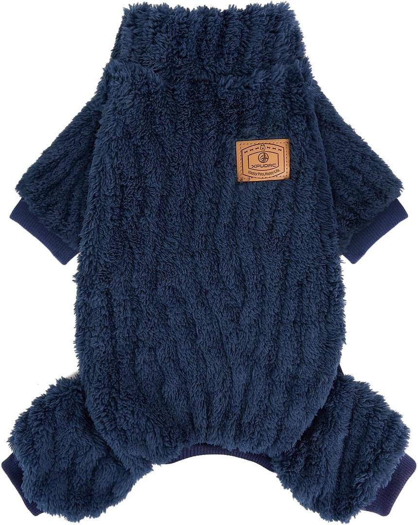 XPUDAC Turtleneck Dog Pajamas Fleece Dog Sweater Soft Puppy Clothes for Small Medium Dogs Boy Girl Chihuahua Yorkie Outfit Pet Apparel, Navy Blue XS