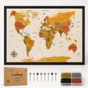 LEVONTO World Map Pin Board Large 30"x20" Framed Colored Cork Travel Map with 200 Push Pins, World Map Wall Decor for Travelers, Places Visited Tracker, Travel Gift for Couples & Families