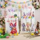 6 Pcs Easter Tote Bags with Handles 13.78 x 13.39 Inch Canvas Brushstroke Bunny Large Easter Gift Bags for Adults Spring Party Supplies