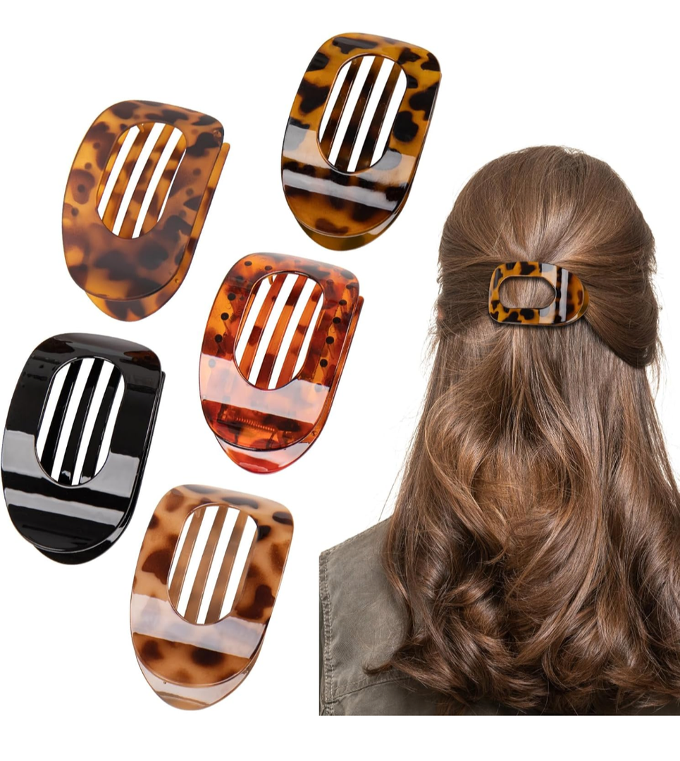 5 PCS Flat Hair Clips - Round Hair Claw Clips for Women & Girls, Durable French Hold Barrettes for All Hair Types, Comfortable Curved Clips Perfect for Lying Down, Driving, and Everyday
