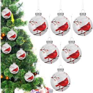 Eaasty 6 Pcs Glass Red Cardinal Christmas Ornaments Cardinal Ornaments for Christmas Tree Vintage Red Bird Decoration Cardinals Balls Glass Ornament for Xmas Tree Memorial Gifts Holiday Decor