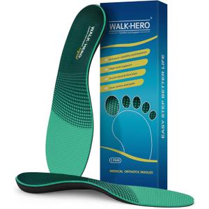 Walkhero Arch Support Inserts - Plantar Fasciitis Insoles for Women and Men, Flat Foot Inserts to Relieve Foot Pain and Fatigue (Mens 5-5 1/2 | Womens 7-7 1/2 Green)