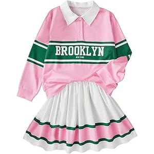MakeMeChic Girl's 2 Piece Outfit Casual Sweatshirt Top and Skirt Sets Preppy Clothes