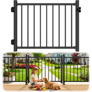 W.4ft x H.36in Aluminum Deck Gate Outdoor, Cuttable Porch Gate Kit with Latch and Auto-Closing Hinge, AAMA 2604Grade Sand-Texture Black Outdoor Gate for Deck Railing Patios, Porch, Garden