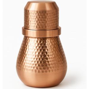 Pure Copper Bedside Water Carafe with Cup  1 Liter (33.8 Oz) Hammered Copper Carafe Set for Tamra Jal  Ayurvedic Drinking Water Vessel for Daily Use