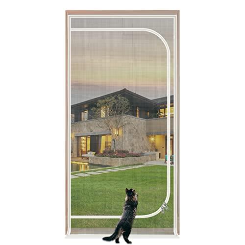 QWR Reinforced Cat Screen Door,Fits Door Opening Size 32''x 80'',Thickened Cat Proof Screen Door Mesh with Zipper Closure for Living Room,Kitchen,Bedroom.