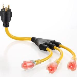 Kanayu 30a to 110v 15/20a Rv Generator Adapter Cord Compatible with Nema L5-30p to 3X 5-15r/5-20r or 6-15/6-20r, 4 Prong Locking Generator Plug to 15/20a Household Regular Connector 2ft, Etl Listed