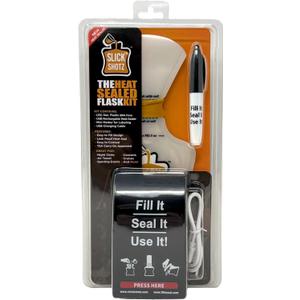 Slick Shotz 25 Pcs Heat Sealed Plastic Flask Kit for Liquor  3oz Leak Proof Drink Pouches for Alcohol with Heat Sealer and Mini Marker  Ideal for Cruises, Concerts, Flights, Events and Travel