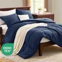 CozyLux Super King Plus Comforter Set, 270GSM Navy Blue Bedding Sets for All Seasons, 3 Pieces Box Stitched 128x120 Bed Set with 1 Down Alternative Comforter and 2 Pillow Shams, Soft, Lightweight