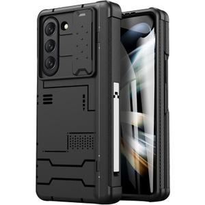 Military Case for Samsung Galaxy Z Fold 5, Cover with Screen Tempered Film, Shockproof Camera Protective Case (Color : Black)