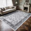 Zentavio Area Rugs 6x9 Washable Non-Slip Kid & Pet Friendly Living Room Carpets Vintage Floral Foldable Thin Low Pile Rug for Bedroom Kitchen Dining Room Grey
