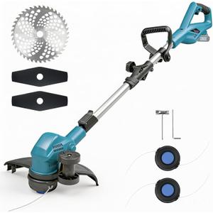 Cordless Weed Wacker & Edger Compatible with Makita 18V Battery, 3-In-1 Folding 150cm/59in Brushless Electric String Trimmer, Grass Cutter with 3 Types Blade for Lawn, Yard & Bush Trimming(No Battery) (Blue)