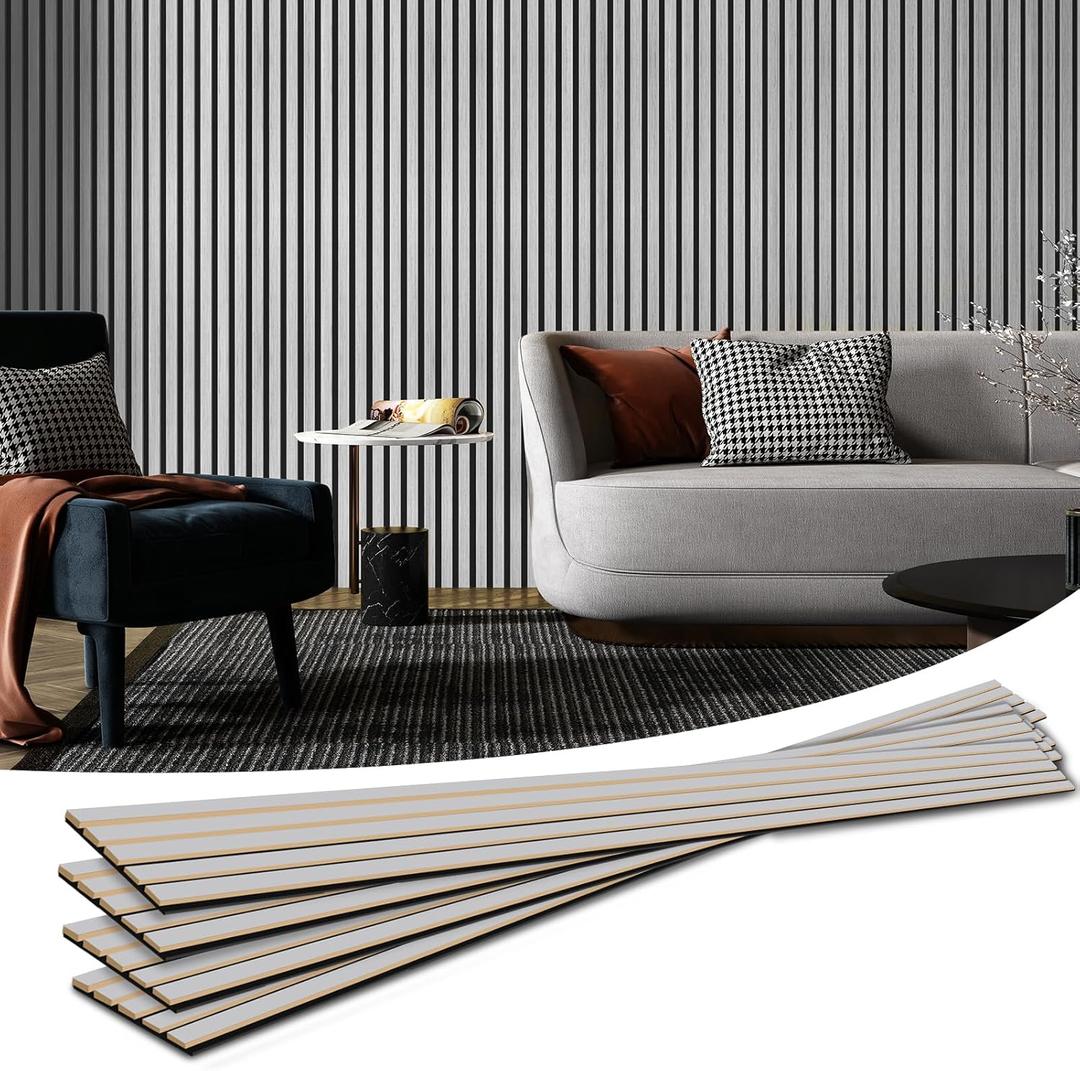 Art3d 4-Piece Wood Slat Acoustic Panels for Stylish Decor and Noise Reduction, 3D Textured Panel for Ceiling and Wall, Brushed Silver (4Pcs - 94.5 * 7.9 inch)