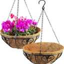 2 Packs 12" Hanging Planter Basket with Coco Liner, Metal Round Wire Plant Holder with Chain for Porch Decor Planter Pot Hanger Garden Lawn Decoration Indoor Outdoor Watering Hanging Baskets