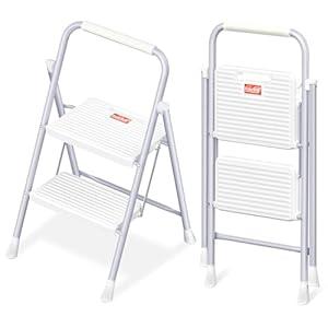 GameGem 4 Step Ladder, 4 Step Stool for Adults, Folding Step Ladder, Sturdy Honeycomb Construction with Convenient Handrail, Anti-Slip Stripes Pedal, 500 lbs Capacity, Silver White