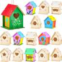 Juexica 15 Pcs 4" Wooden Birdhouses, Unfinished Wood Bird Houses Kits Arts and Spring Crafts Kids Wooden Bird Houses Bulk for Children to Build and Paint DIY Craft (Modern)