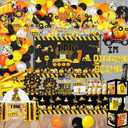 348 Pcs Construction 1st Birthday Decorations, Dump Truck One Year Old Party Supplies Include Balloons Box, Backdrop, Hanging Swirls, High Chair Banner, Hat, Tablecloth, Plates, Cake Toppers