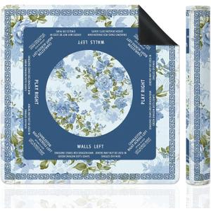 Chinoiserie Blue Peony Mahjong Mat for Table, Elegant Chinese Flower 31.5" x 31.5" Non-Slip & Noise Reduction Mahjong Mat for Poker Dominoes Cards & Board Games