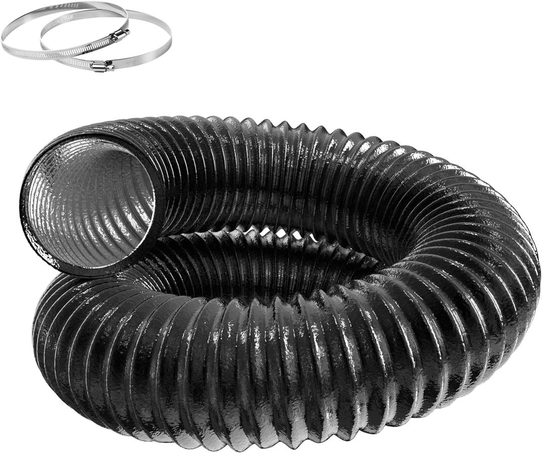 Flexible 6-Inch Aluminum Ducting, Dryer Vent Hose, Heavy-Duty Three-Layer Protection, 25-Feet Long for Heating Cooling Ventilation and Exhaust, Black