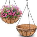 Legigo 2 Pack 14 Inch Metal Hanging Baskets for Plants Outdoor- Wire Round Hanging Planters Basket with Coconut Coir Liner, Hanging Flower Pot for Outdoor Plants Flowers Garden Decorations
