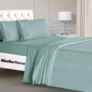 Mueller Luxury 4 Piece Twin Sheets Set - Ultra-Soft 1800 Series, Cooling & Breathable Twin Bed Sheets Sets, Hotel Quality Bedding, Deep Pocket up to 16" - Hypoallergenic, Wrinkle-Resistant, Teal