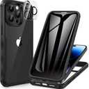 CENHUFO Privacy for iPhone 14 Pro Case, Full Body Phone Case with Built-in 9H Tempered Glass Privacy Screen Protector and Camera Lens Protector, Anti Peep Spy Shockproof Bumper Clear Cover - Black