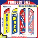 3 Pack Car Wash Sign Feather Flag 12 x 2.5 ft Auto Detail Hand Wash Windless Flags Large Advertising Feather Flag for Business Advertising