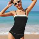 NAPU Girls Swimsuit Color Block Tankini Swimsuit Quick Dry 2 Piece Bathing Suit for Girls 13-1Years Teens Swimwear Summer (Black)