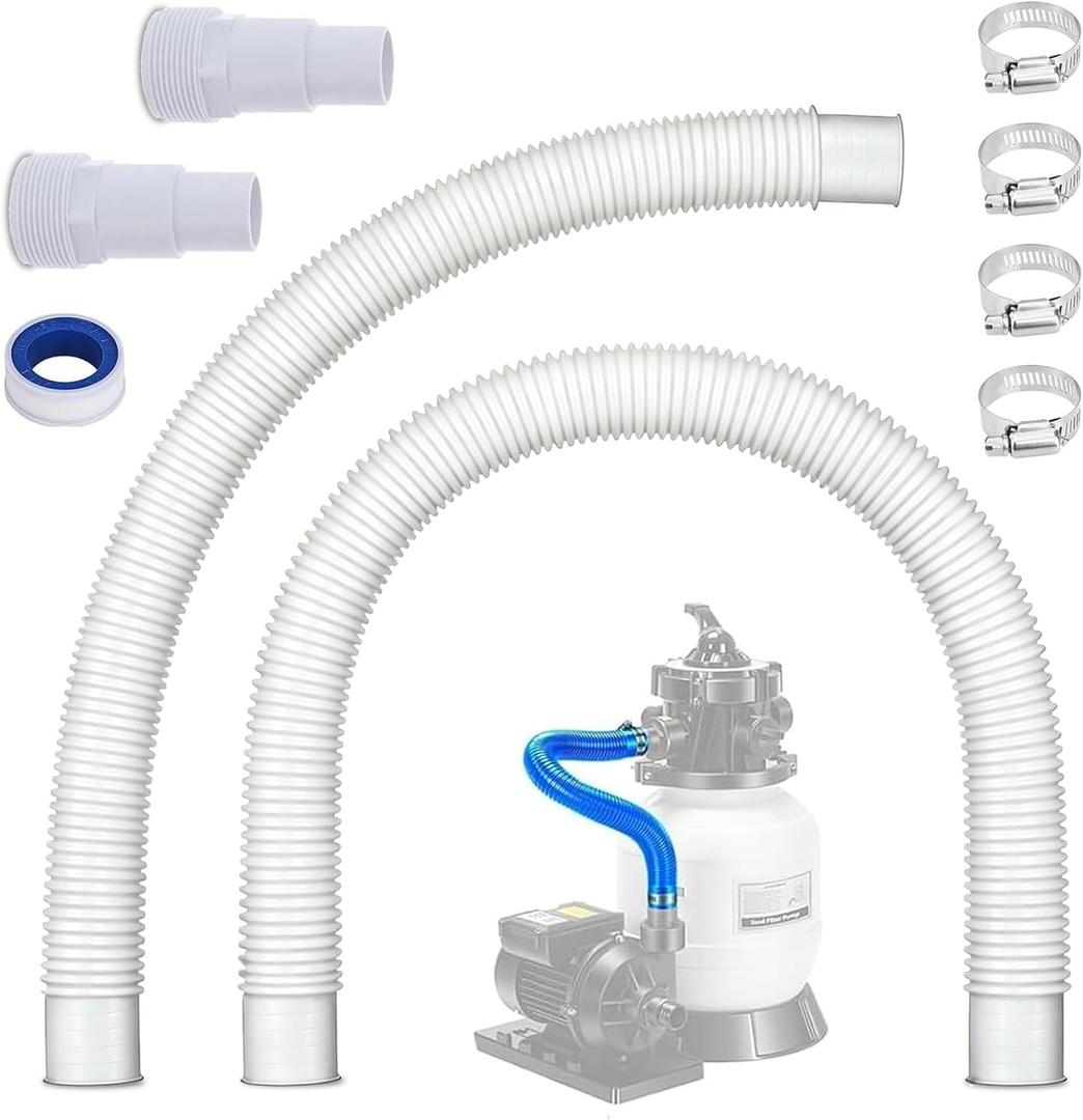 1.5" x 16" Pool Sand Filter Pump Hose for Intex & Coleman Above Ground Pools - with Pool Hose Adapter Replacement Fits Hayward Pump,Skimmer & Saltwater Systems (2, White)