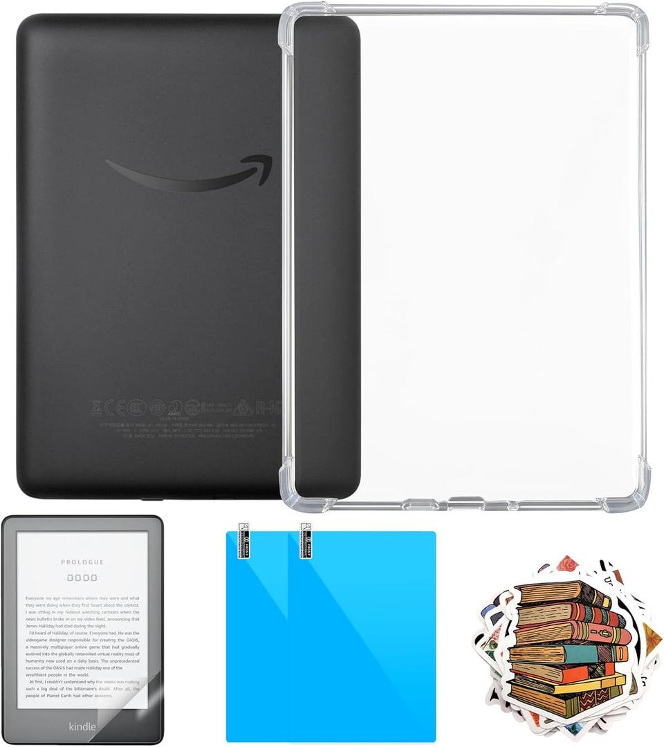 4 in 1 Clear Case with 2 Screen Protector and 50 Sticker for Kindle Paperwhite 11th Gen 2021 & Signature Edition (6.8"),All-Around ProtectionLight WeightAnti-ScratchKindle Paperwhite Case, Clear
