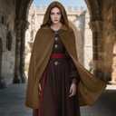 Renaissance Hooded Cloak Medieval Velvet Cape Wizard Witch Cloak Capelet Halloween Cosplay Costume for Women Men (Brown)