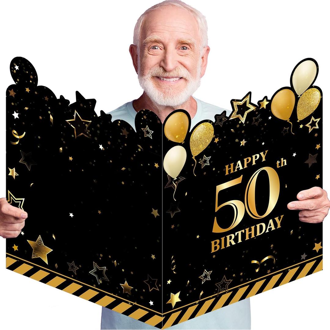 Tiamon Large Greeting Card 25 x 16 Inch Giant Guest Book Jumbo Happy Birthday Card Big Oversize Plastic Custom Guest Book for Women Men Party Decorations (50th Birthday)