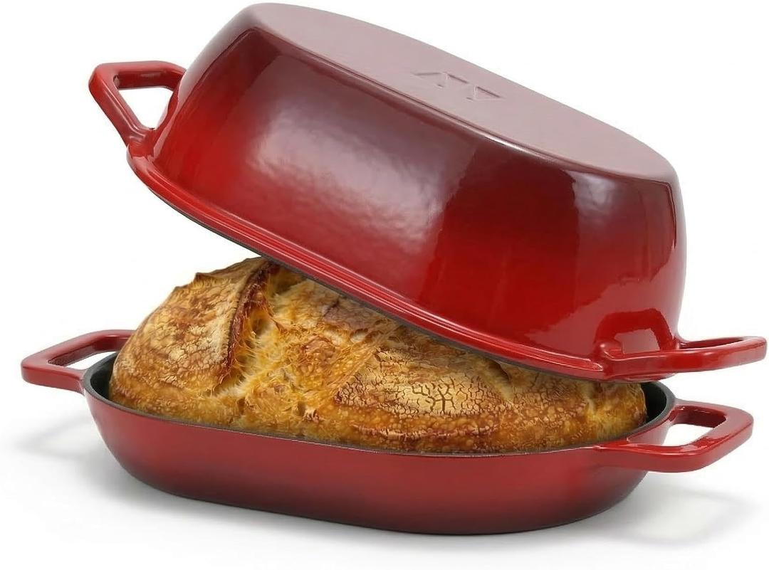 Northriver Casting Enameled Cast Iron Oval Dutch Oven for Bread Baking12"x8" Bread Pot with LidIdeal for Sourdough, Artisan Loaves & Family Meals5 Qt