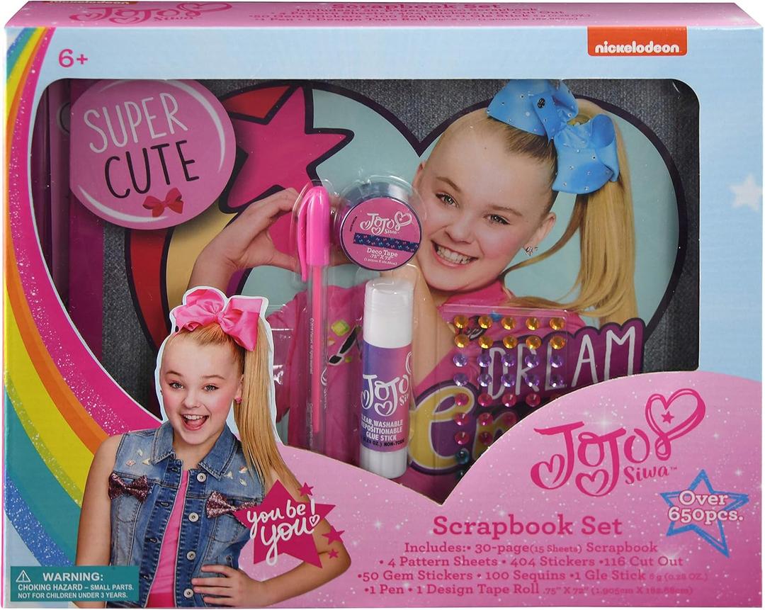 Jojo Siwa Scrapbook Set Includes Scrapbook, Pattern Sheets, Stickers, Cut Outs, Gem Stickers, Sequins, Glue Stick, Pen, Design Tape Roll Fun Decorating Activity Kit - Jo Craft Signature Collection, Mix