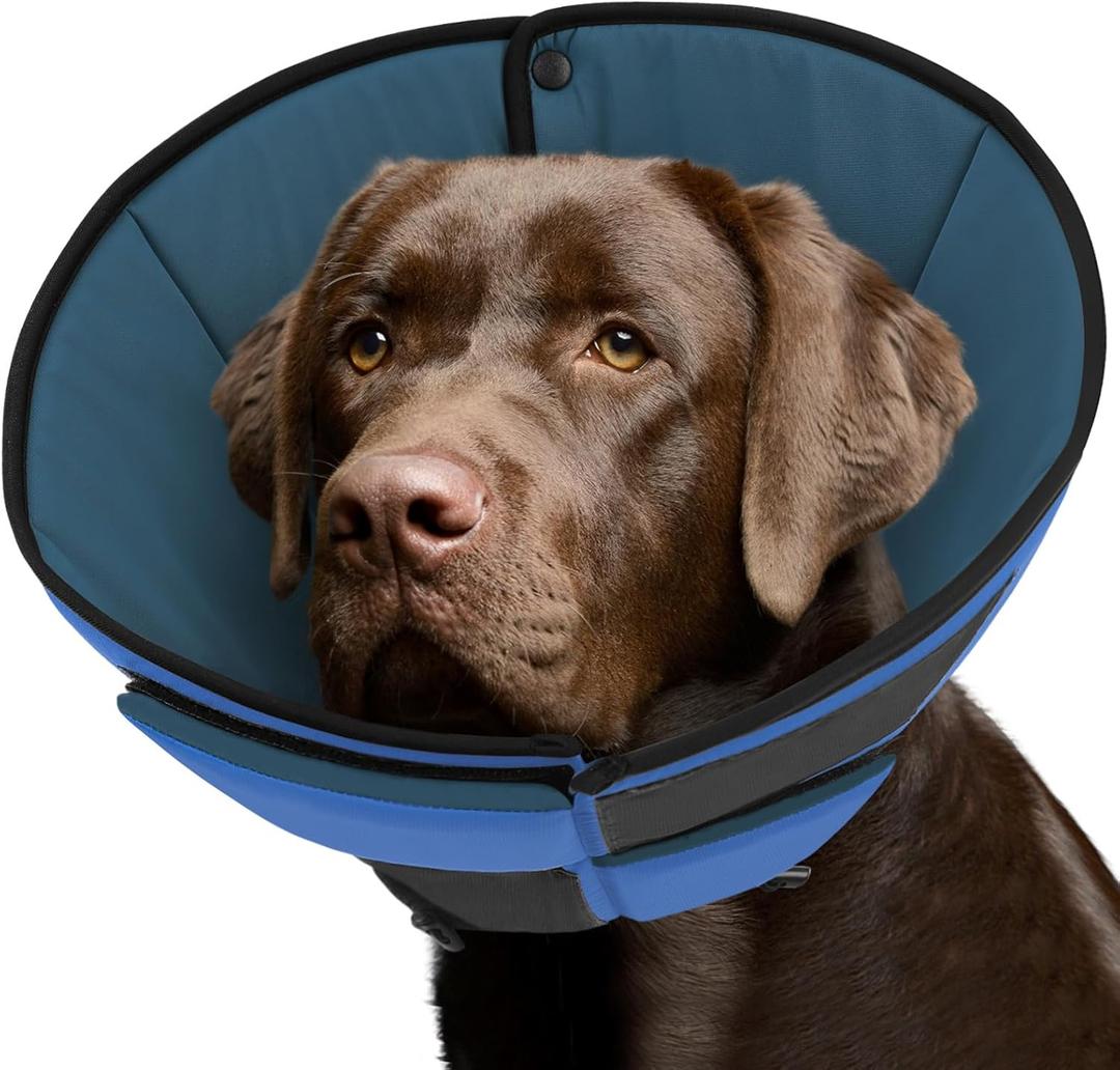 Queenmore Dog Cones for Large Dogs, Soft Dog Cone for Large Breeds, Cone for Dogs After Surgery, Adjustable Elizabethan Collar for Pet to Prevent Licking Wounds, Blue, Size L
