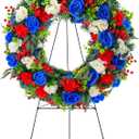 Crowye 2pcs Memorial Day 4th of July Grave Wreaths with Stand Set 23. 62in Cemetery Wreaths 30in Easel Patriotic Gravestone Headstone Independence Day Decor(Classic Cemetery Style)