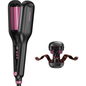 CrazyMar Wave Curling Iron, Hair Crimper for Women - 15s Fast Heat-Up, Smart Timer, Easy Clamp for Instant Beach Waves & 24H Curls - Salon Styling for Beach, Work, Travel, 1inch (Black)