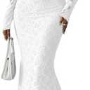 MITILLY Women Bodycon Maxi Dress Elegant Square Neck Long Sleeve Floral Lace Sexy Wedding Guest Cocktail Long Dresses New L