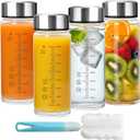 16oz Glass Juice Bottles - 4 Pack Wide Mouth Glass Bottles with Lids- BPA Free, Borosilicate Stainless Steel Lids for Juicing, Smoothies, Infused Water, Beverage Storage