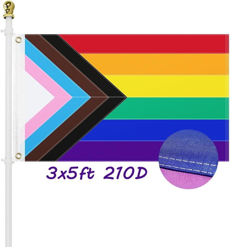 3 x 5ft Progress Pride Rainbow Flag All Inclusive Progressive Flags LGBTQ Gay Lesbian Bisexual Transgender UV Fading Resistant Banners with 2 Grommets