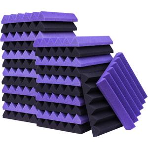 24 Pack Acoustic Panels,2" x 12" x 12"Sound Proof Foam Panels for Wall,Fireproof Absorbing Noise Cancelling Panels,to Absorb Noise and Eliminate Echoes. (12 Purple+12 Black)