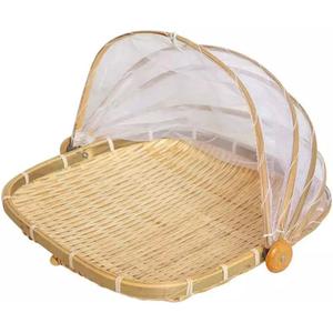 Square Bamboo Tent Basket with Lid, Vegetable/Fruit, Bread, Storage BasketSide length28cm (11 inches)