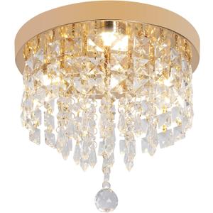 Deckrico Gold Crystal Chandelier Flush Mount Ceiling Light  Modern LED Lighting Fixture for Bedroom, Closet, Bathroom, Hallway  Warm Light