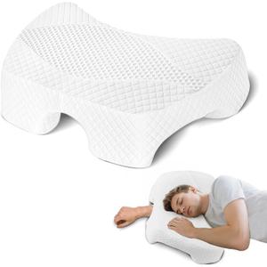 Side Sleeper Pillow with Arm Hole, Shoulder Relief System, Arm Pillow for Neck and Shoulder Pain, Premium Memory Foam, Suitable for Side, Back and Stomach Sleepers - White, 7.1in Height
