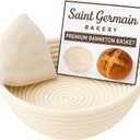 Saint Germain Bakery Premium Round Bread Banneton Basket with Liner - Perfect Brotform Proofing Basket for Making Beautiful Bread (9 inch)