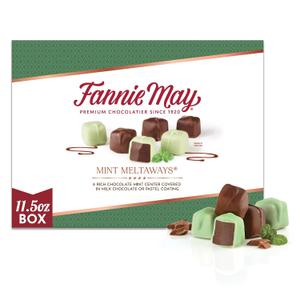 Fannie May Mint Meltaways, Chocolate Mint Center Covered in Milk Chocolate or Green Pastel Coating, Gift Box, 11.5 oz (EXP 06/30/26)