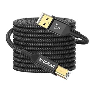 KRORAS USB 2.0 Printer Cable 20 feet, USB Type A Male to B Male Scanner Cord High Speed for HP, Canon, Dell, Epson, Lexmark, Audio Interface, Midi Keyboard and More